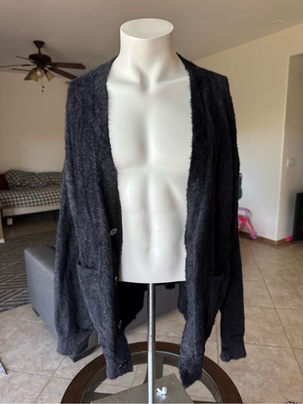 Forever 21 Men’s Black Fuzzy Open Cardigan